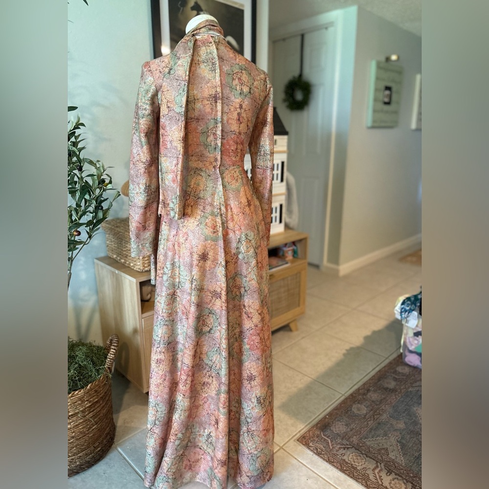 Victor Costa Vintage 70s Multicolor Floral Long Sleeve Maxi Dress - Picture 3 of 7